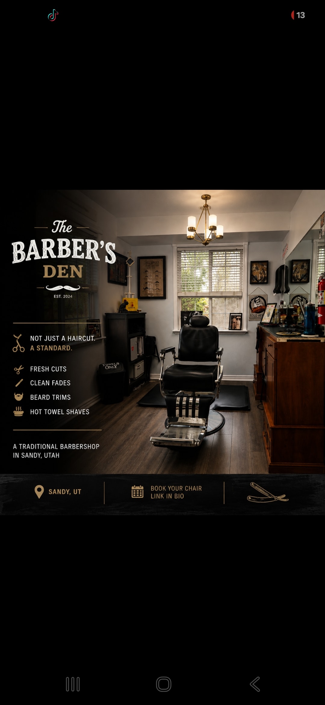 The Barbers Den single-chair barbershop interior